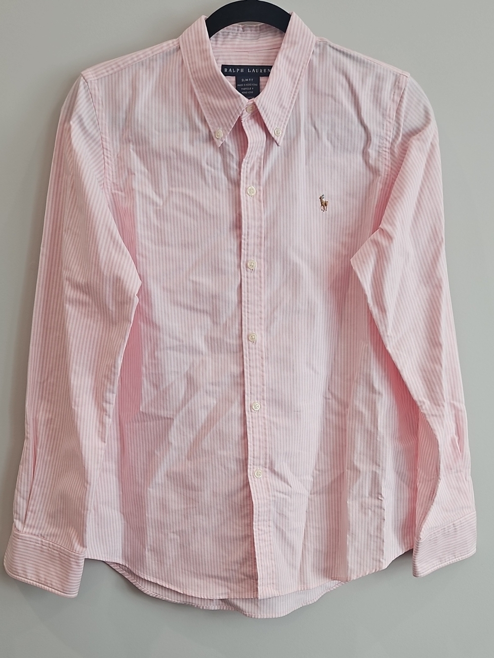 Ralph Lauren Light Pink Striped Button-Down Shirt Sz 12 Slim Fit Classic Preppy